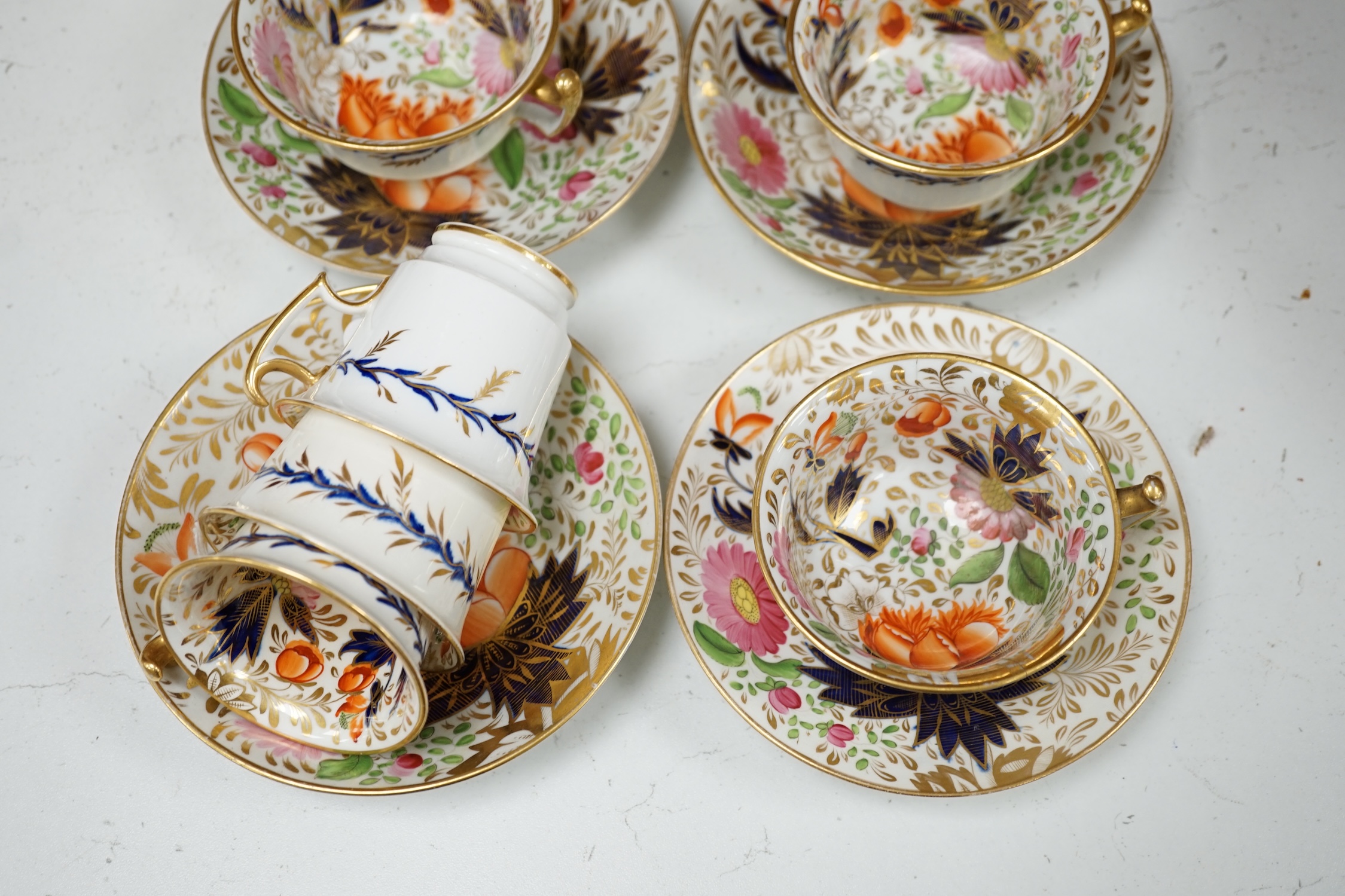 An early 19th century London shape part tea set, probably Coalport. Condition - some damage